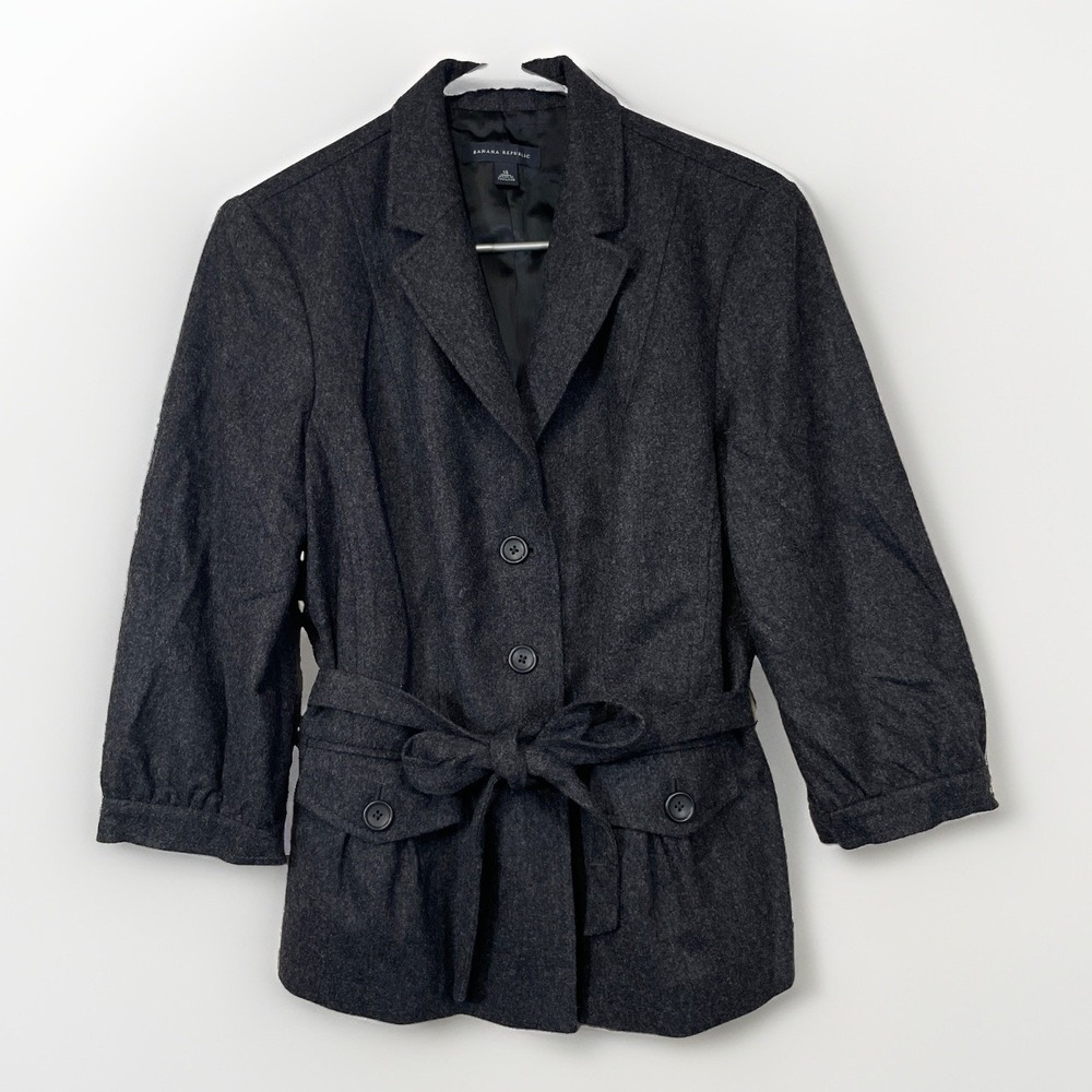 Banana Republic Womens 14 Wool Blend Tie Waist Jacket Button Coat 3/4 Sleeve VTG